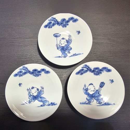 嘉泉窯 食器・陶磁器 絵変り唐子絵3枚 フルーツ皿 白磁 通販