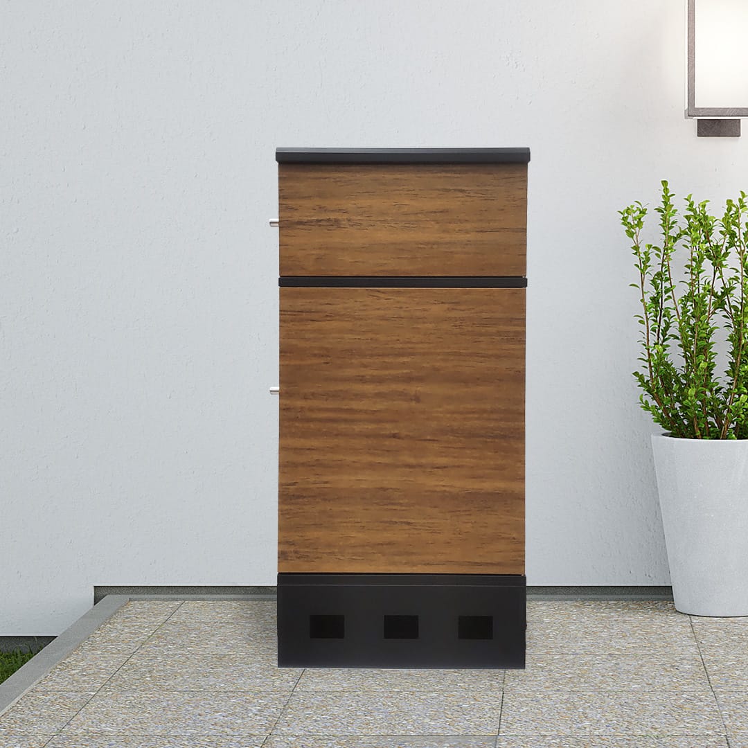 YAMAZEN 防犯・防災 宅配ボックス2段(完成品）木目／ブラック