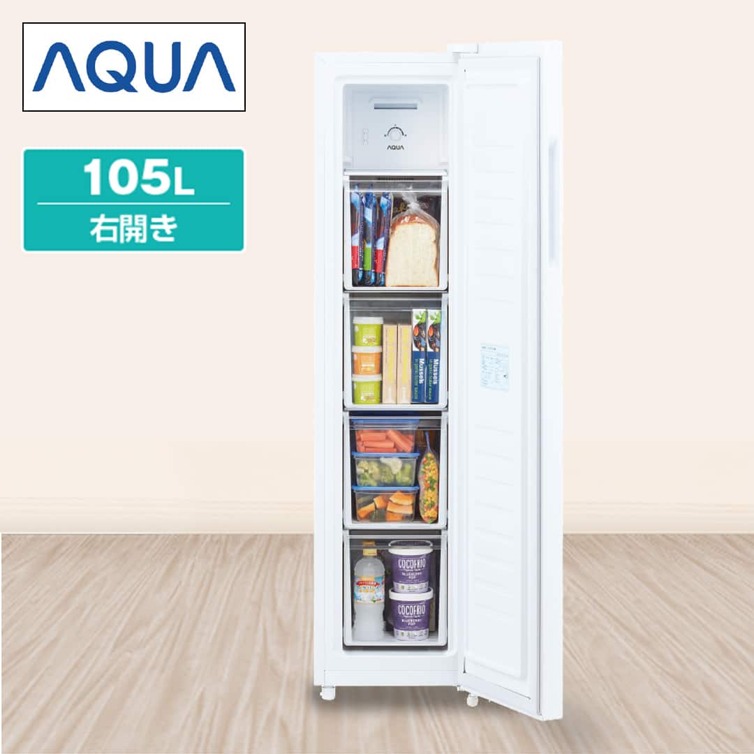 AQUA 冷蔵庫 ファン式スリムフリーザー 105L 右開き ホワイト AQF