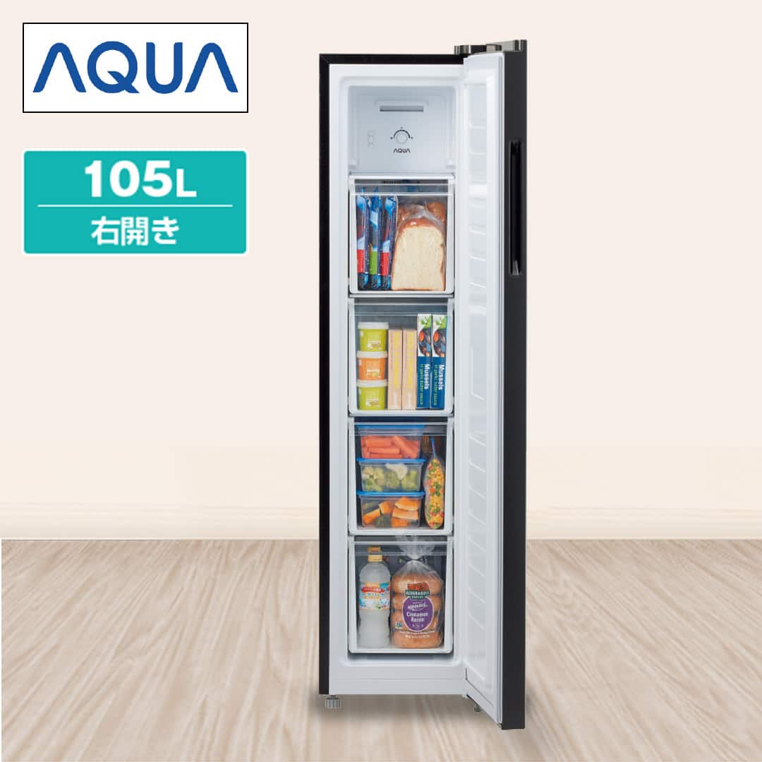 AQUA 冷蔵庫 ファン式スリムフリーザー 105L 右開き ホワイト AQF