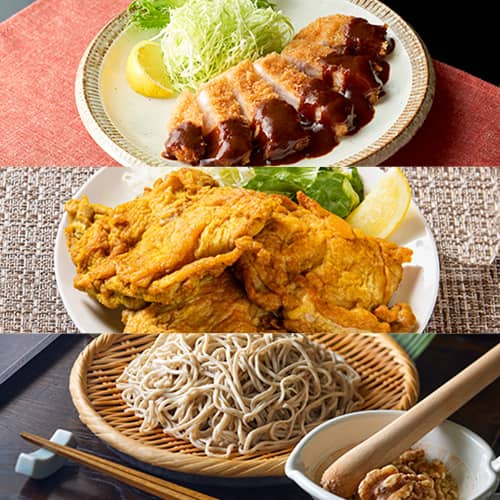 食品（加工品） みそかつ、唐揚げ、くるみそばセット 通販
