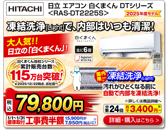 日立 エアコン 白くまくん DTシリーズ ＜RAS-DT2225S＞