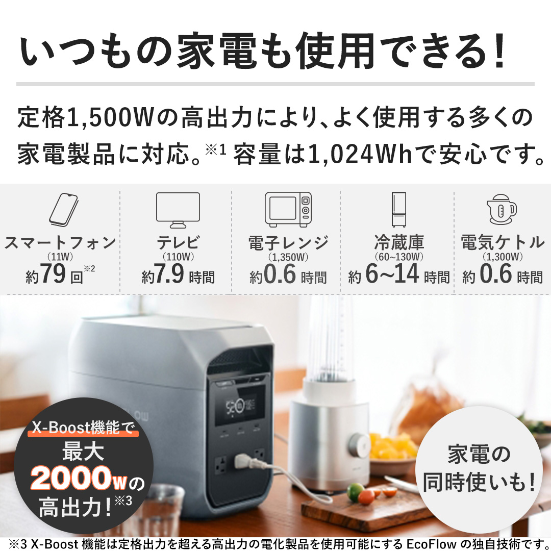 �y�����̉Ɠd���g�p�ł���I�z��i1500W�̍��o�͂ɂ��A�悭�g�p���鑽���̉Ɠd���i�ɑΉ��B�e�ʂ�1024Wh�ň��S�ł��B