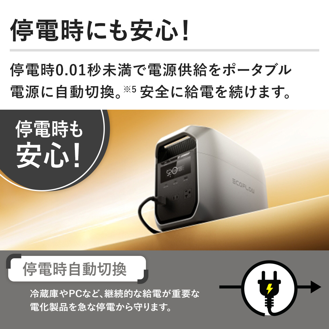 �y��d���ɂ����S�I�z��d��0.01�b�����œd���������|�[�^�u���d���Ɏ����؊��B���S�ɋ��d�𑱂��܂��B