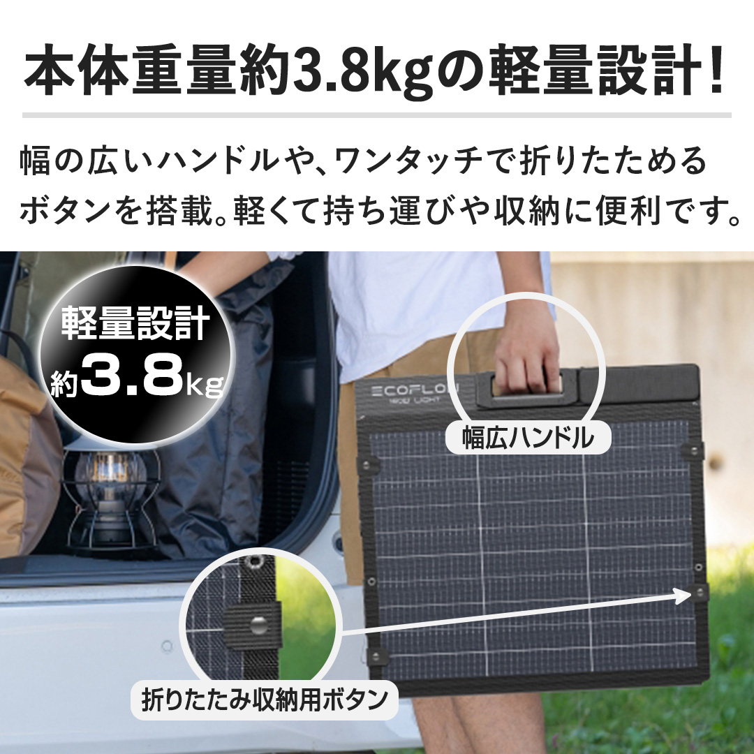 �y�{�̏d�ʖ�3.8kg�̌y�ʐ݌v�I�z���̍L���n���h����A�����^�b�`�Ő܂肽���߂�{�^���𓋍ځB�y���Ď����^�т���[�ɕ֗��ł��B